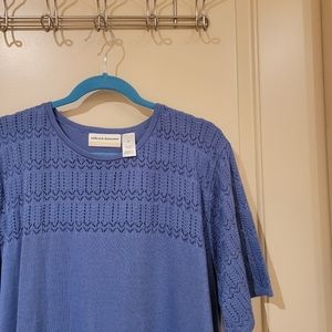 Alfred Dunner Lake Blue Thin Knit Short Sleeve Sweater 3X nwt